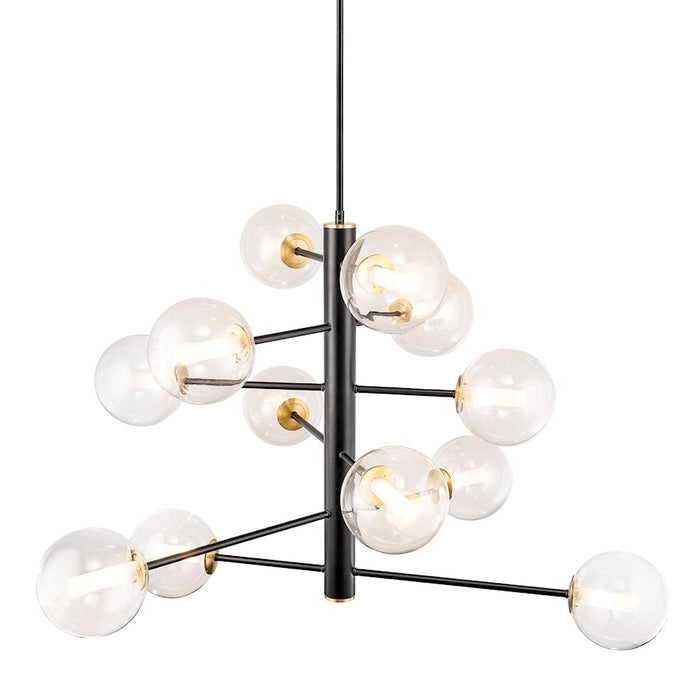 Artcraft Aurelia 12 Light Down Chandelier, Black/Brushed Brass/White
