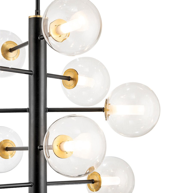 Artcraft Aurelia 12 Light Down Chandelier, Black/Brushed Brass/White