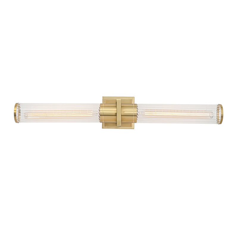Artcraft Positano 2 Light Bathroom Vanity, Satin Brass/Clear Ribbed