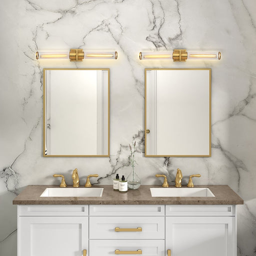 Artcraft Positano 2 Light Bathroom Vanity, Satin Brass/Clear Ribbed