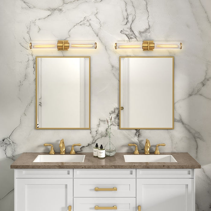 Artcraft Positano 2 Light Bathroom Vanity, Satin Brass/Clear Ribbed