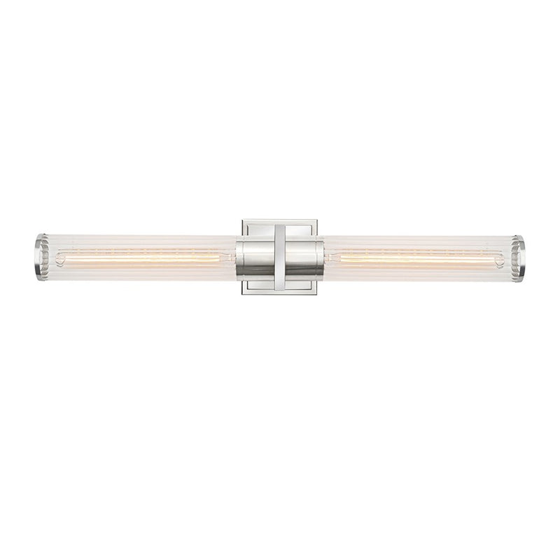 Artcraft Positano 2 Light Bathroom Vanity, Nickel/Clear Ribbed