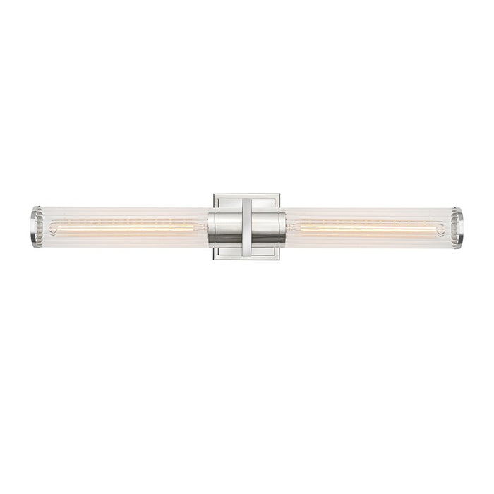 Artcraft Positano 2 Light Bathroom Vanity, Nickel/Clear Ribbed