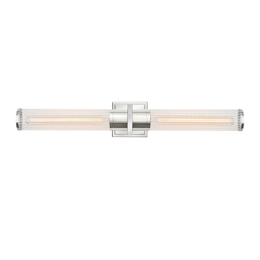 Artcraft Positano 2 Light Bathroom Vanity, Nickel/Clear Ribbed