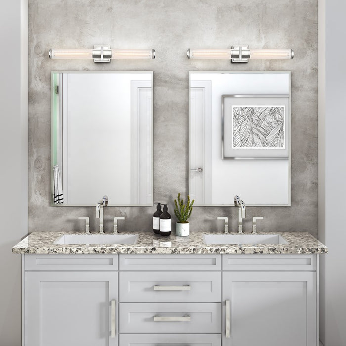 Artcraft Positano 2 Light Bathroom Vanity, Nickel/Clear Ribbed