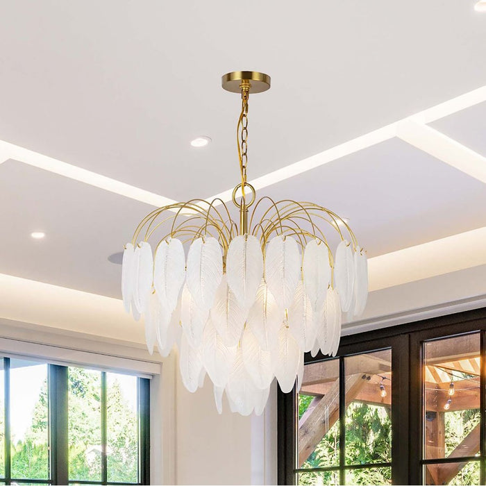 Artcraft Alessia 10 Light Chandelier, Brushed Brass/White