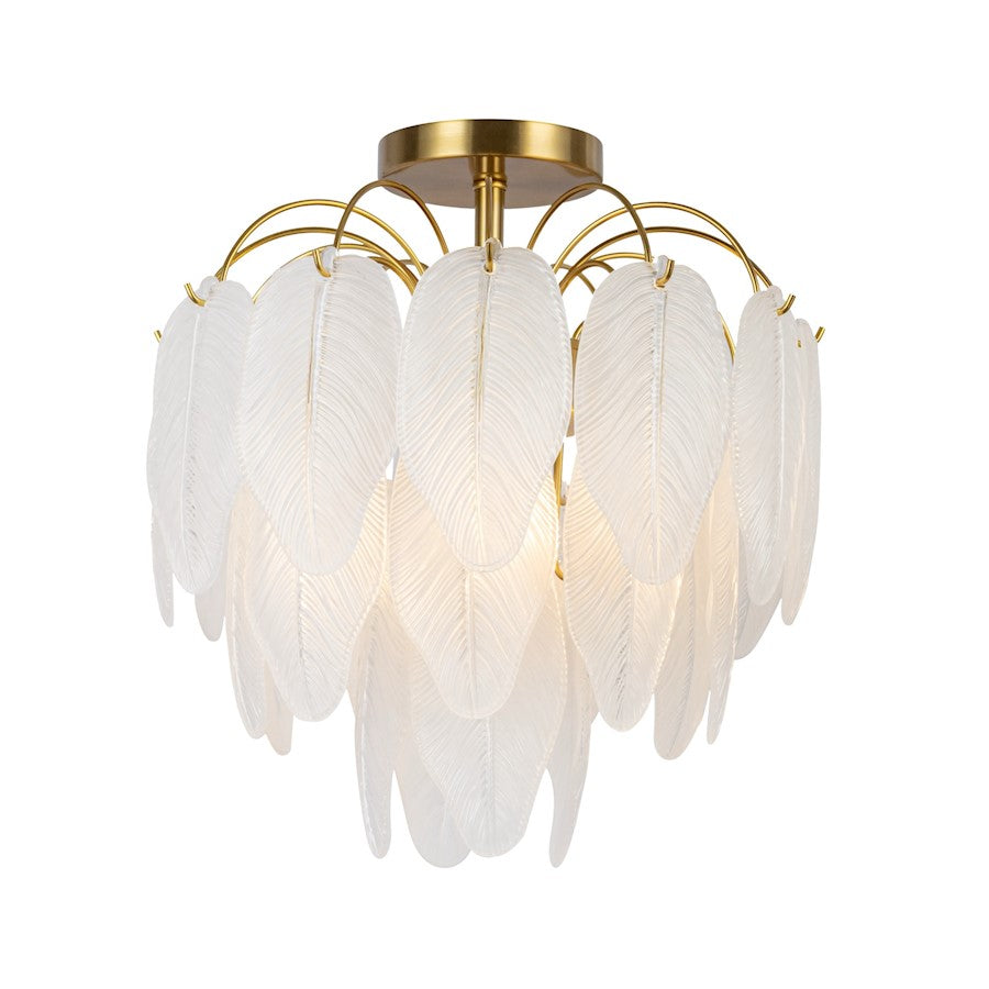 Artcraft Alessia 4 Light Semi-Flush Mount, Brushed Brass/White - AC11785BR