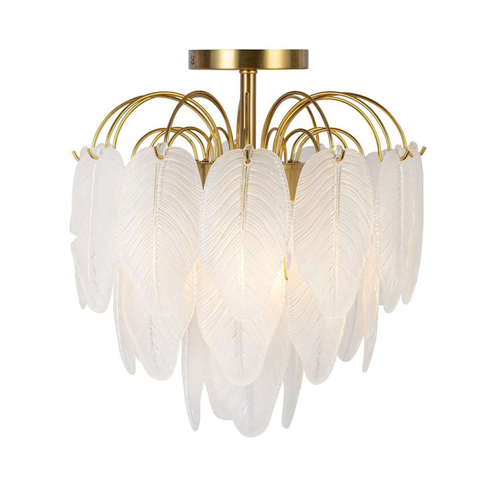 Artcraft Alessia 4 Light Semi-Flush Mount, Brushed Brass/White