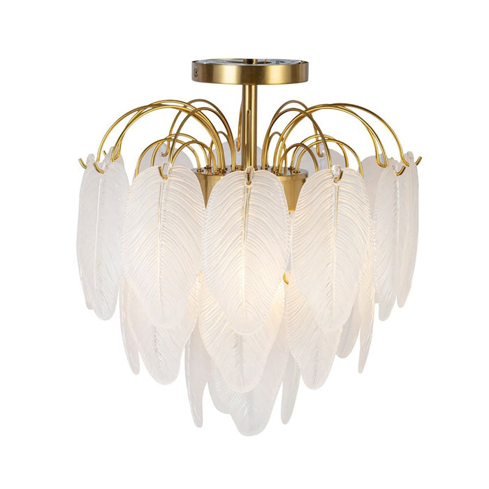 Artcraft Alessia 4 Light Semi-Flush Mount, Brushed Brass/White