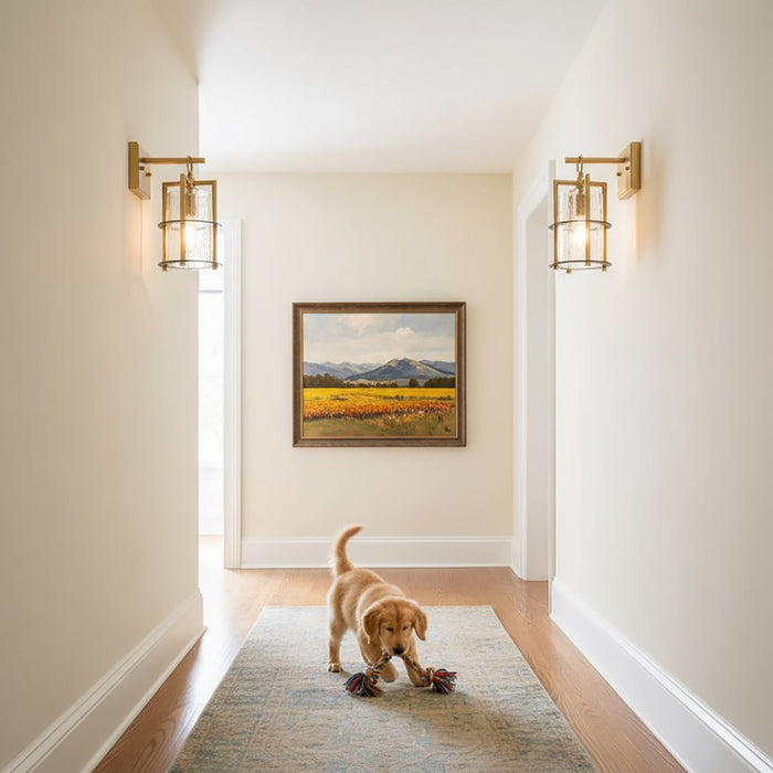 Artcraft Burford 1 Light Wall Sconce, Brass/Black/Clear