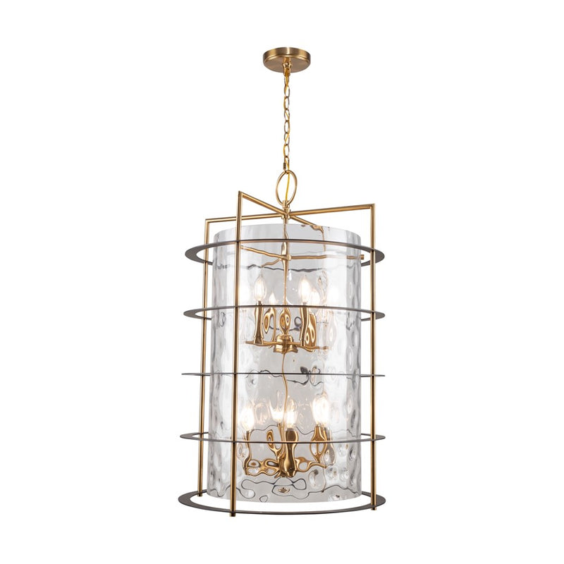 Artcraft Burford 12 Light Down Chandelier, Brass/Black/Clear