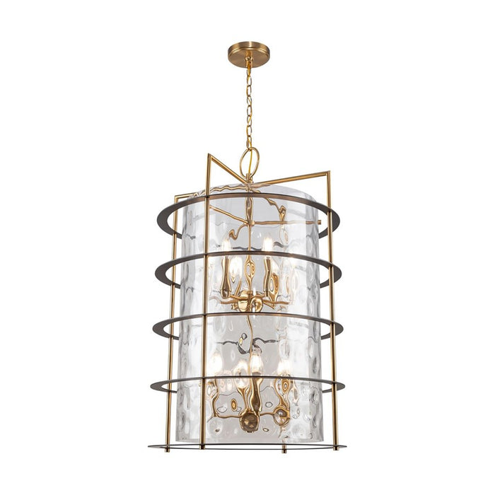 Artcraft Burford 12 Light Down Chandelier, Brass/Black/Clear
