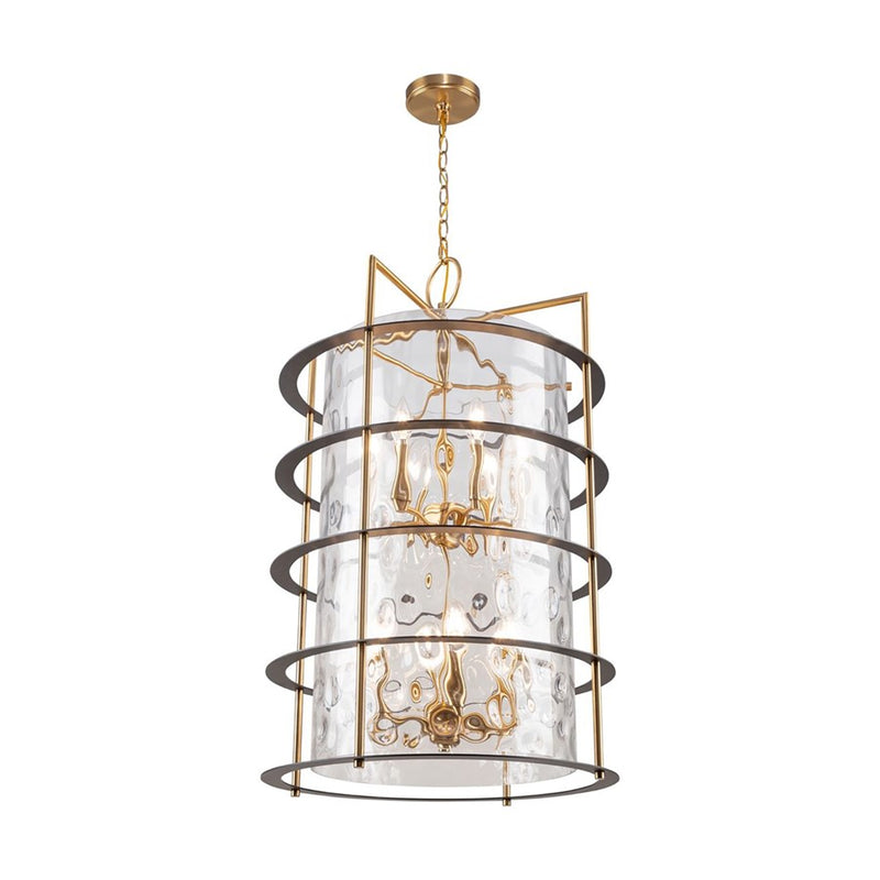 Artcraft Burford 12 Light Down Chandelier, Brass/Black/Clear