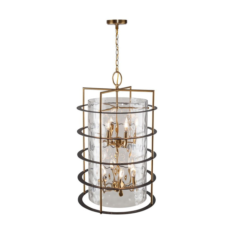 Artcraft Burford 12 Light Down Chandelier, Brass/Black/Clear