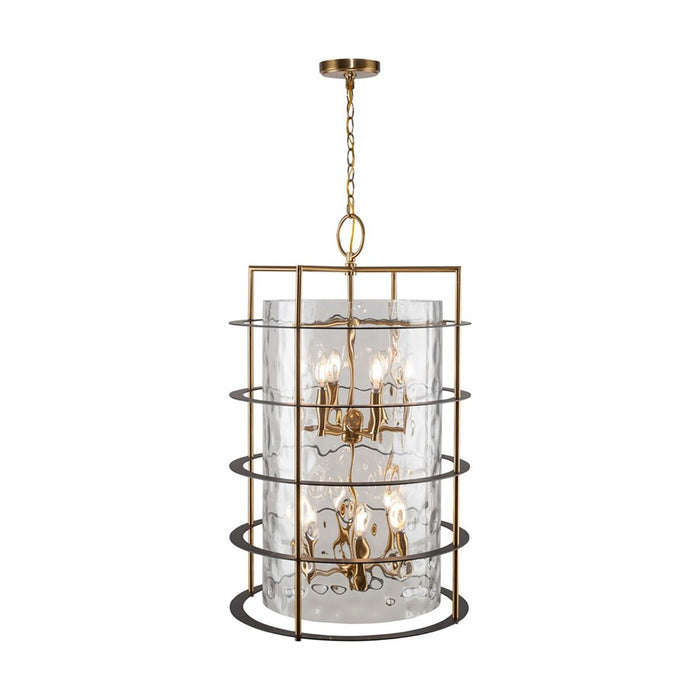 Artcraft Burford 12 Light Down Chandelier, Brass/Black/Clear