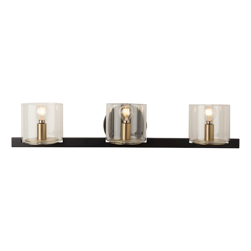 Artcraft Salinas 3-Light Vanity Light, Black And Brass/Clear