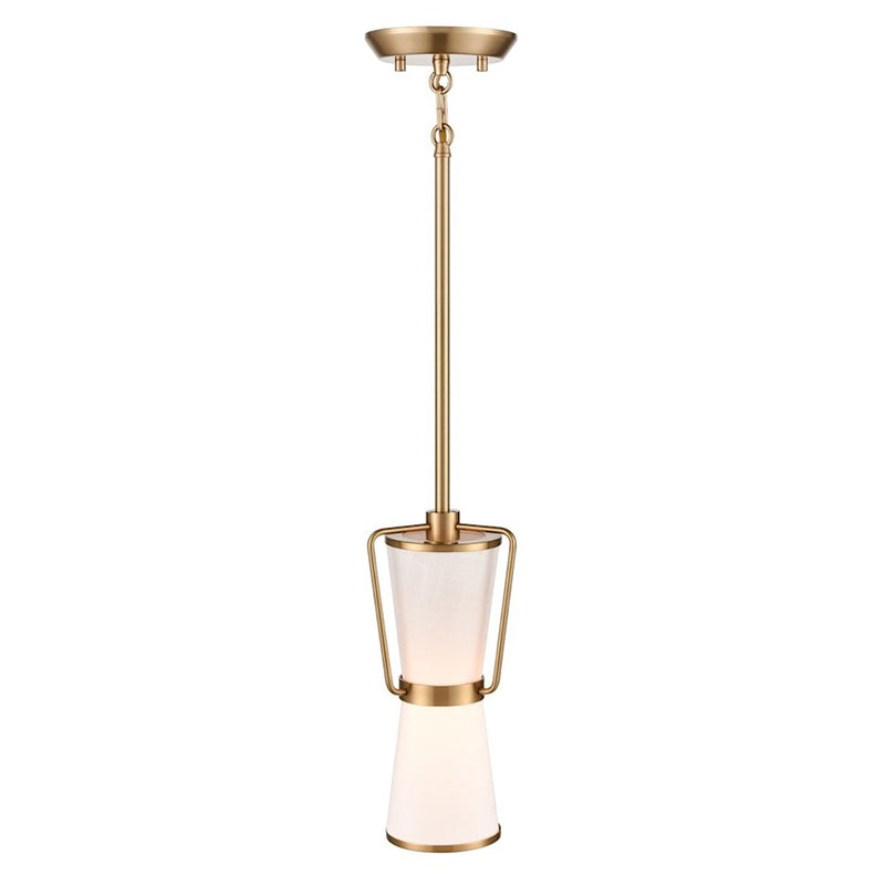 Artcraft Layla 1 Light Pendant, Brushed Brass/White