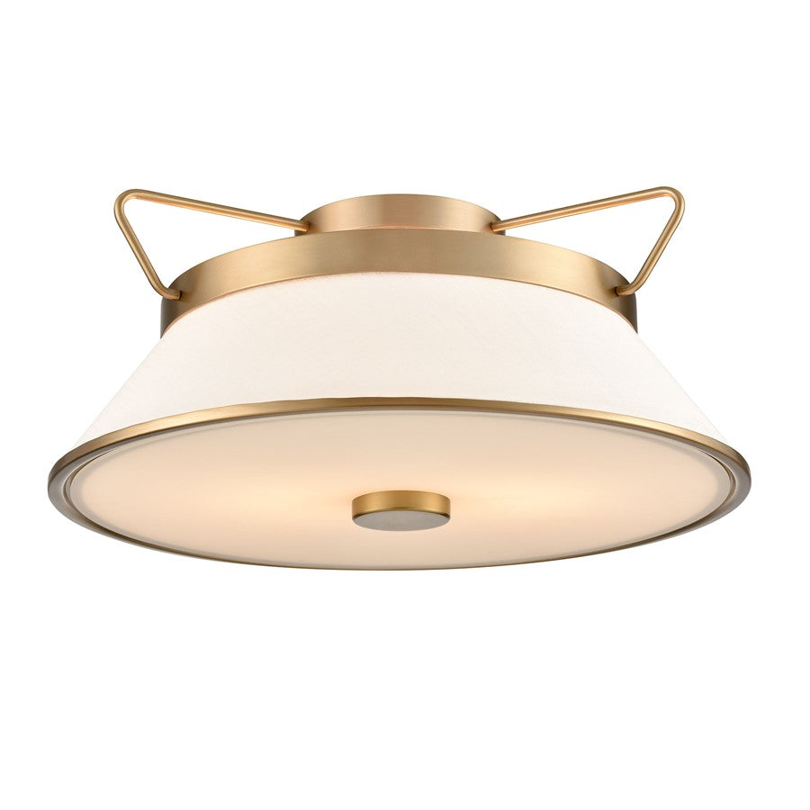 Artcraft Layla 2 Light Semi Flush Mount, Brushed Brass/White
