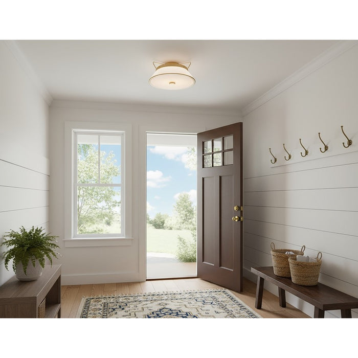 Artcraft Layla 2 Light Semi Flush Mount, Brushed Brass/White