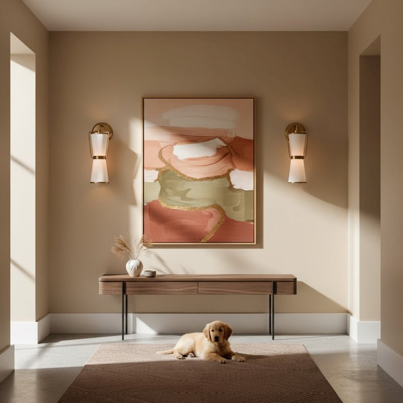 Artcraft Layla 1 Light Wall Sconce, Brushed Brass/White