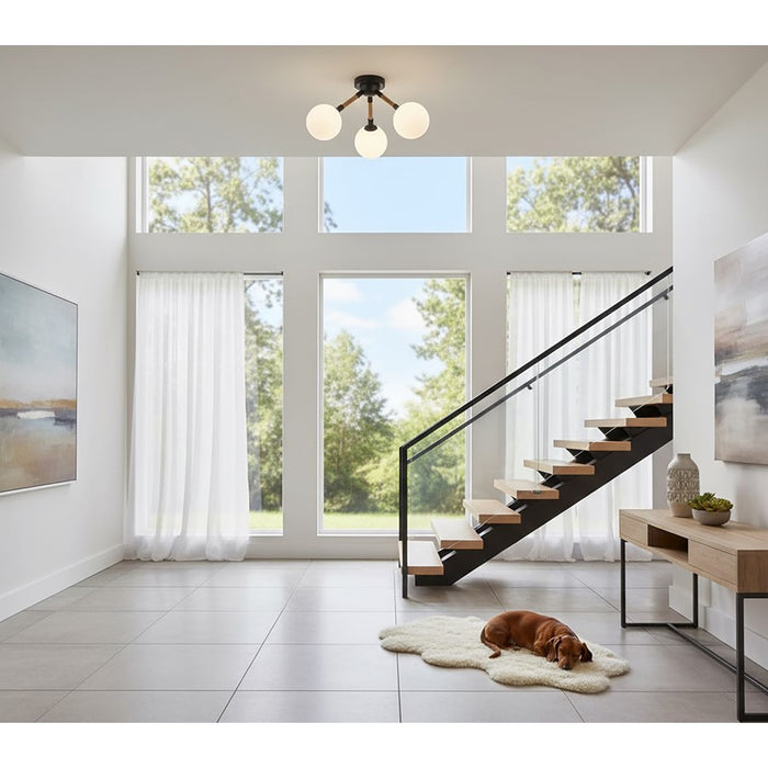 Artcraft Capilano 3 Light Semi-Flush Mount, Black/Clear