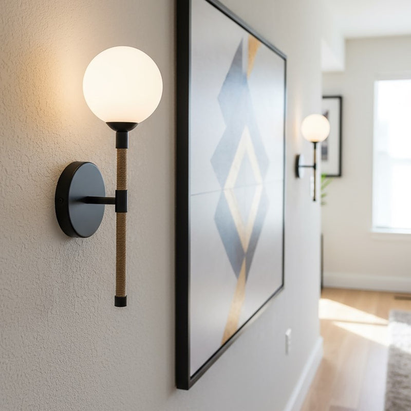 Artcraft Capilano 1 Light Wall Sconce, Black/White