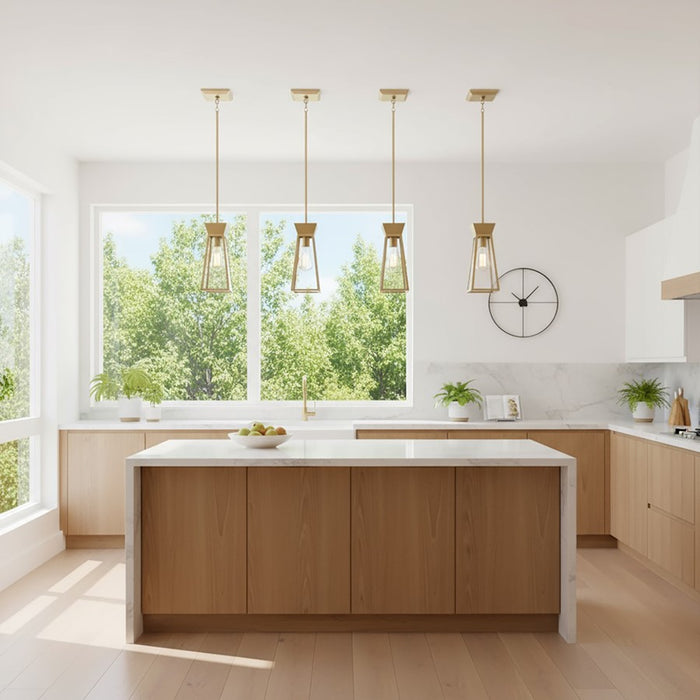 Artcraft Lucian 1 Light Pendant, Brushed Brass/Clear