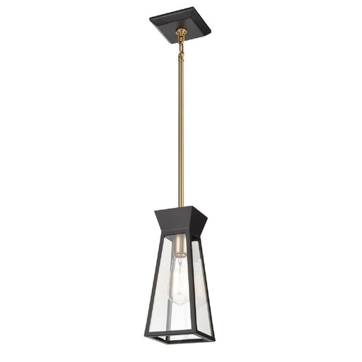 Artcraft Lucian 1 Light Pendant, Black/Brushed Brass/Clear