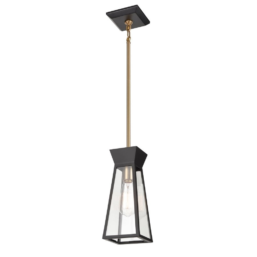 Artcraft Lucian 1 Light Pendant, Black/Brushed Brass/Clear