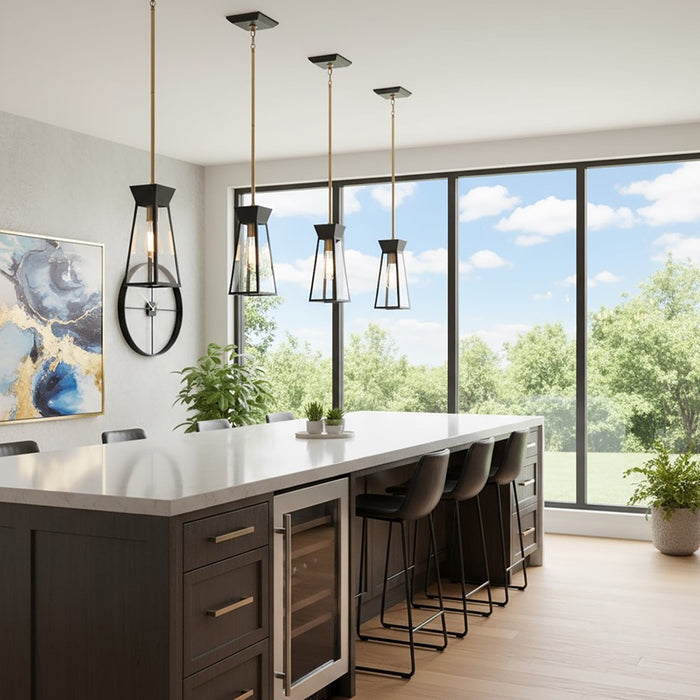 Artcraft Lucian 1 Light Pendant, Black/Brushed Brass/Clear