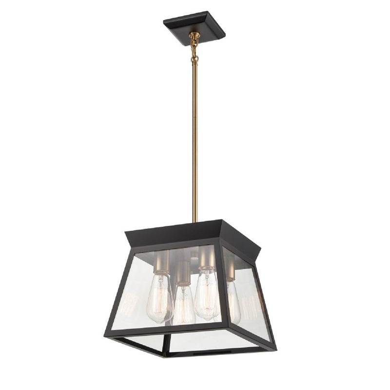 Artcraft Lucian 12" Diameter 4 Light Chandelier, Black/Brass/Clear