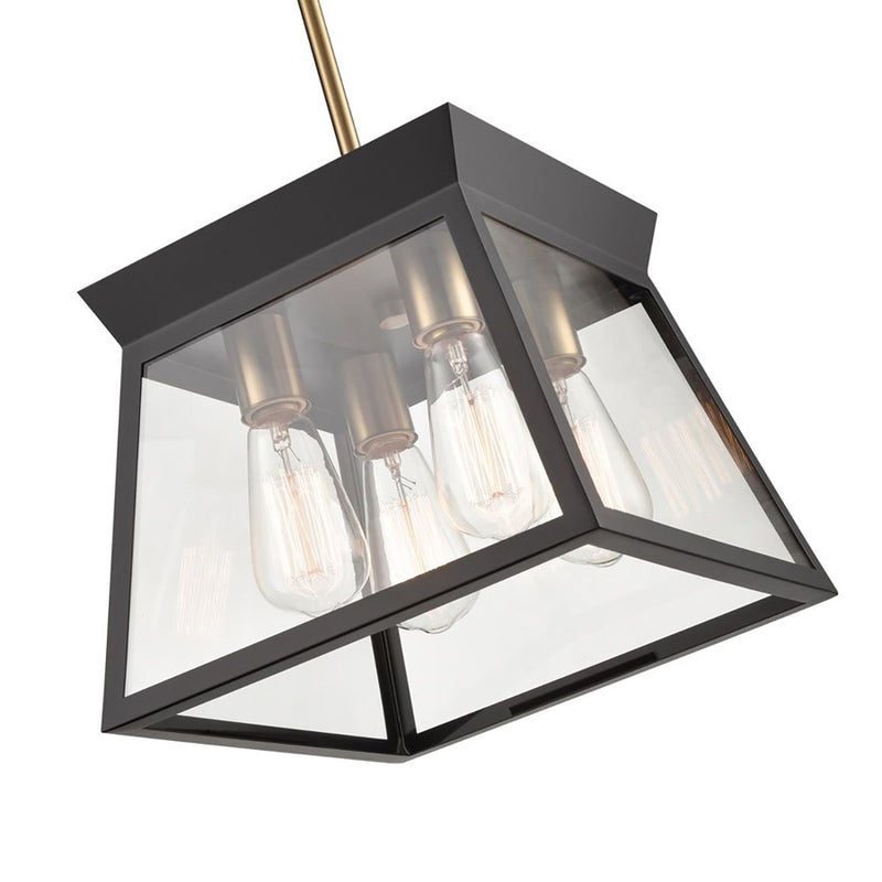 Artcraft Lucian 12" Diameter 4 Light Chandelier, Black/Brass/Clear