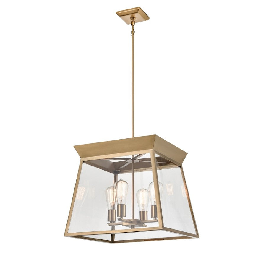 Artcraft Lucian 18" Diameter 4 Light Chandelier, Brushed Brass/Clear