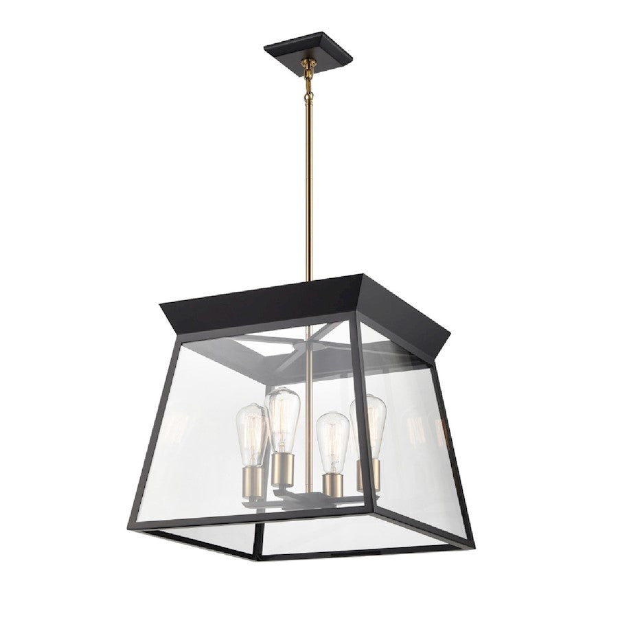 Artcraft Lucian 18" Diameter 4 Light Chandelier, Black/Brass/Clear