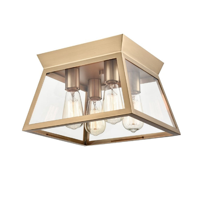 Artcraft Lucian 4 Light Flush Mount, Brushed Brass/Clear