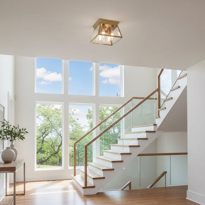 Artcraft Lucian 4 Light Flush Mount, Brushed Brass/Clear