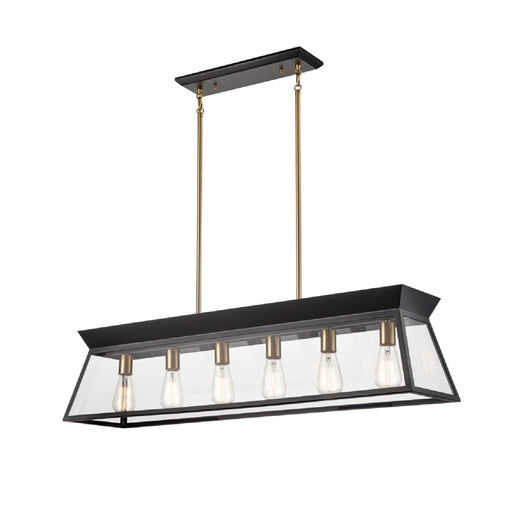 Artcraft Lucian 6 Light Linear Island Chandelier, Black/Brass/Clear