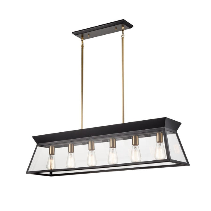 Artcraft Lucian 6 Light Linear Island Chandelier, Black/Brass/Clear