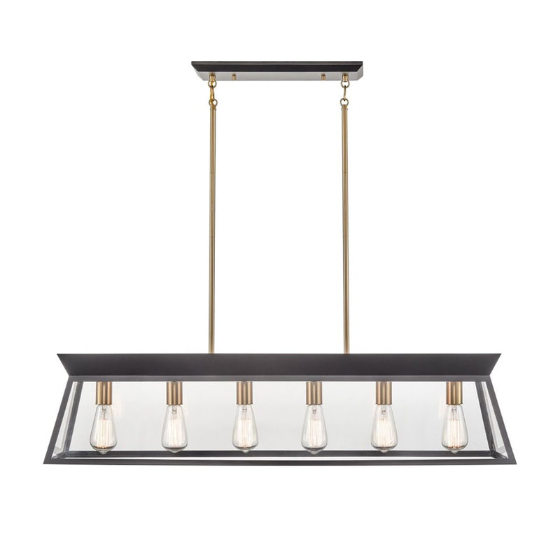Artcraft Lucian 6 Light Linear Island Chandelier, Black/Brass/Clear