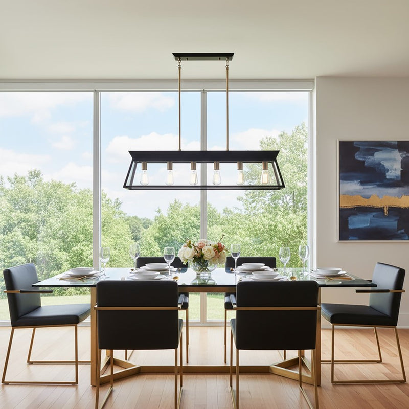 Artcraft Lucian 6 Light Linear Island Chandelier, Black/Brass/Clear