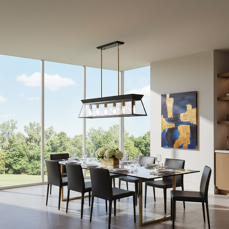 Artcraft Lucian 6 Light Linear Island Chandelier, Black/Brass/Clear