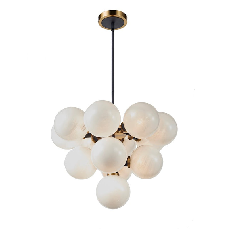 Artcraft Gem 13 Light Down Pendant, Black/Brushed Brass/Marble