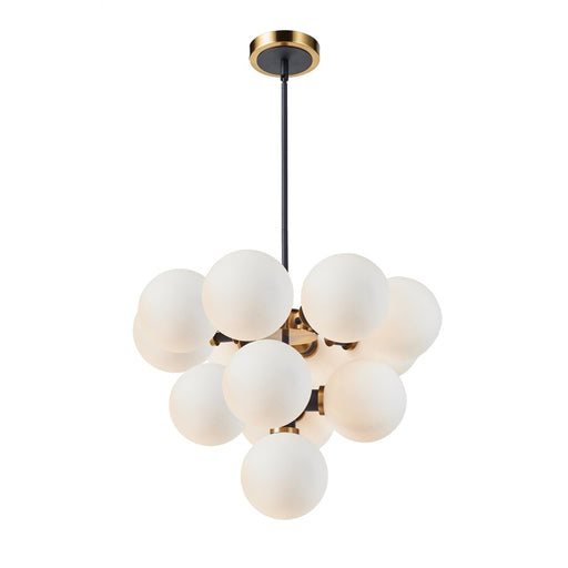 Artcraft Gem 13 Light Down Pendant, Black/Brushed Brass/White