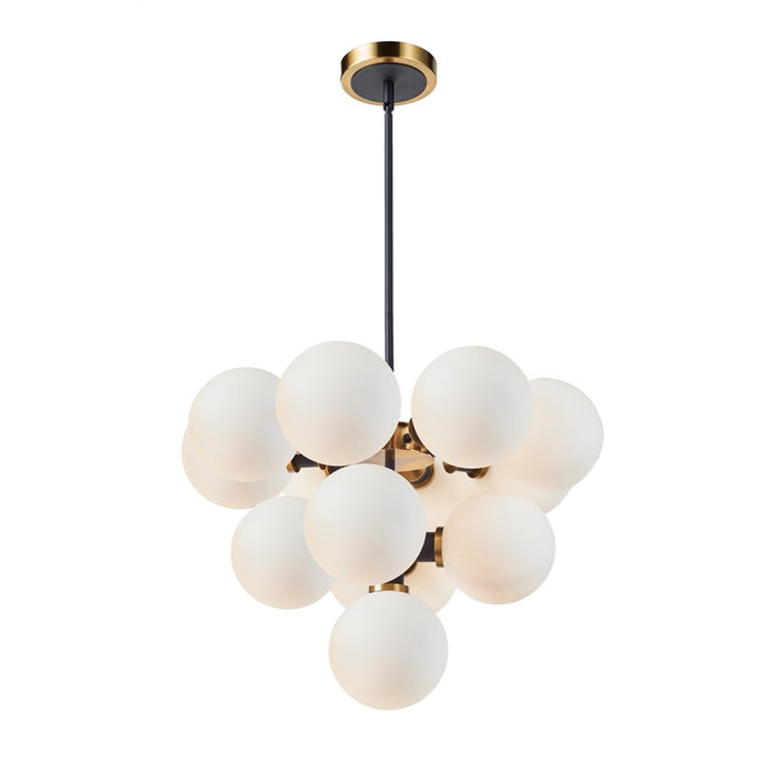 Artcraft Gem 13 Light Down Pendant, Black/Brushed Brass/White
