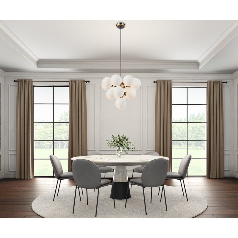 Artcraft Gem 13 Light Down Pendant, Black/Brushed Brass/White