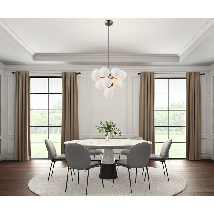 Artcraft Gem 13 Light Down Pendant, Black/Brushed Brass/White