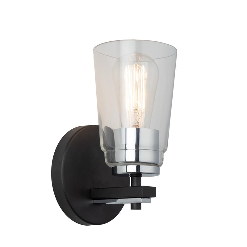 Artcraft Essex 1 Light Bathroom Sconce, Black/Clear