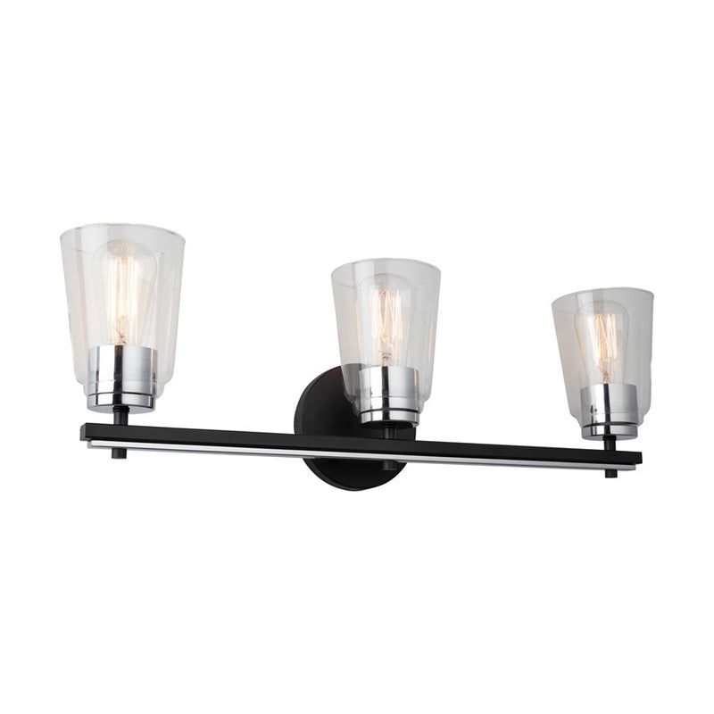 Artcraft Essex 3 Light Bathroom Vanity, Black/Clear