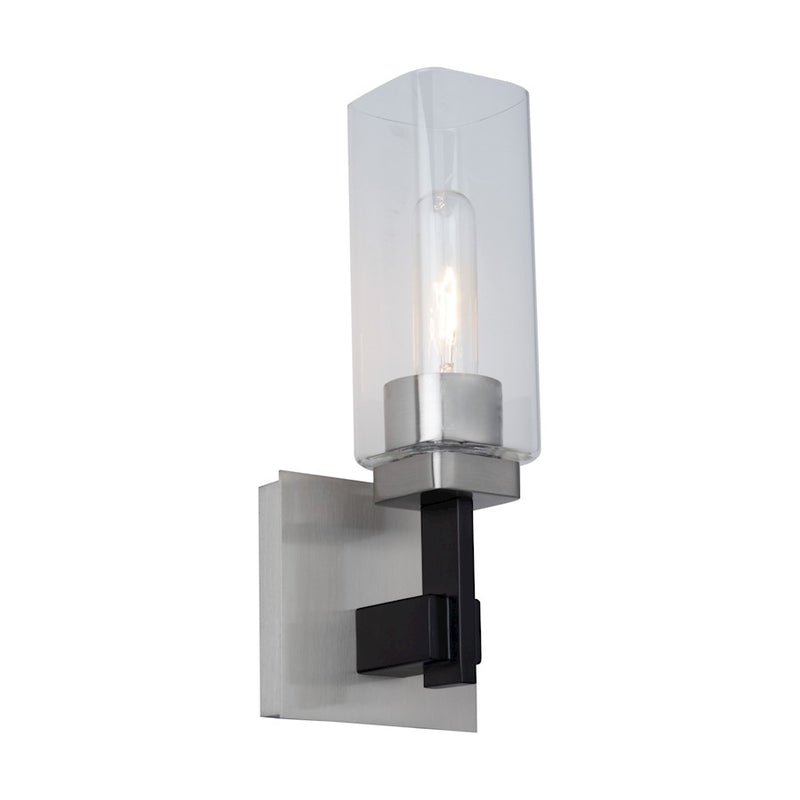 Artcraft Arlington 1 Light Bathroom Sconce, Satin Nickel/Clear
