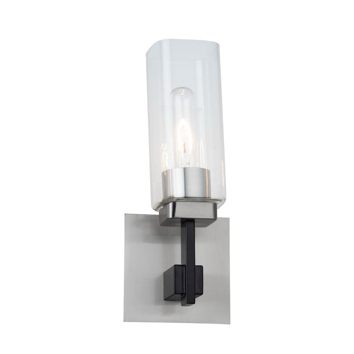 Artcraft Arlington 1 Light Bathroom Sconce, Satin Nickel/Clear